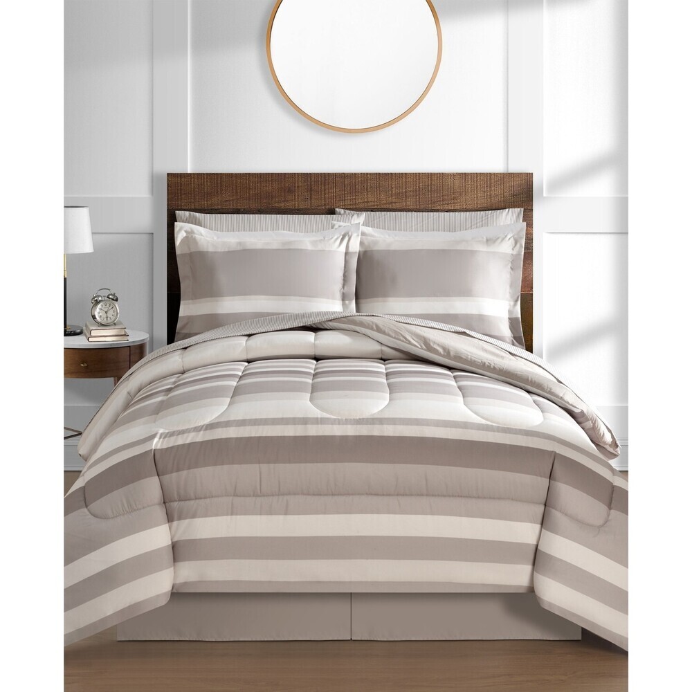 Fairfield Square Collection Austin Comforter Set King Taupe Striped 8-Pc BED46